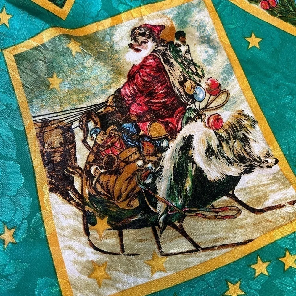 Vintage Old World Santa Christmas Scarf Holidays Bold Colors EUC